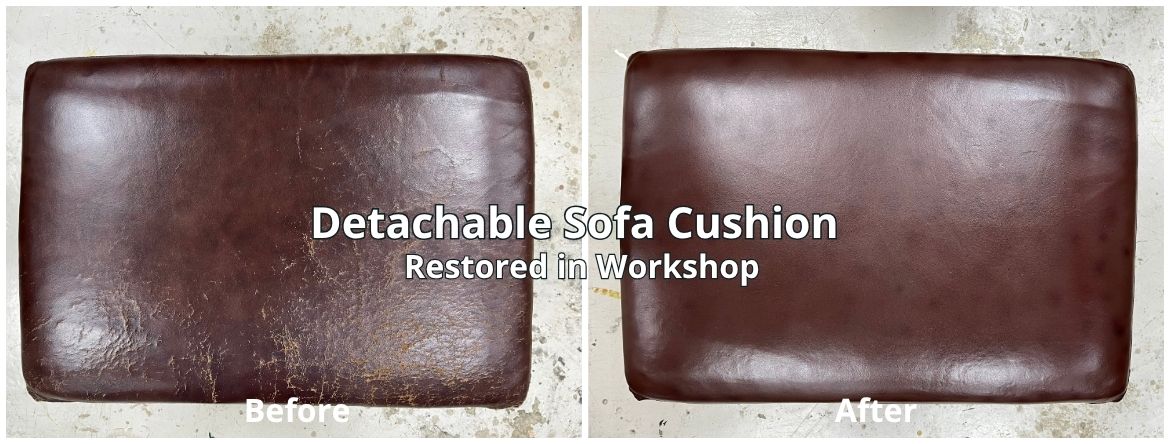 Sofa cushions restored at workshop before and after - Furniture Clinic Hong Kong